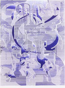 Day of the blue circles II, 2023. Ballpoint on paper, 78 x 58 cm