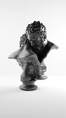 Christian Holze, 2021, 180&deg; mismatch (Bust of Farnese Hercules), Marmor (Nero Marquina), gefr&auml;st, behauen, Hand-Finish, 60 cm x 40 cm x 30 cm