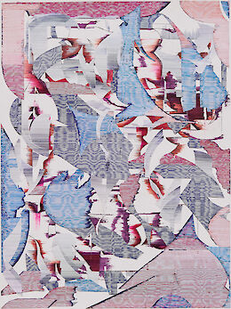 Claus Georg Stabe, Smoke of the shore I, 2024. Kugelschreiber, Lithografie, Collage auf Papier, 81.5 cm x 61 cm